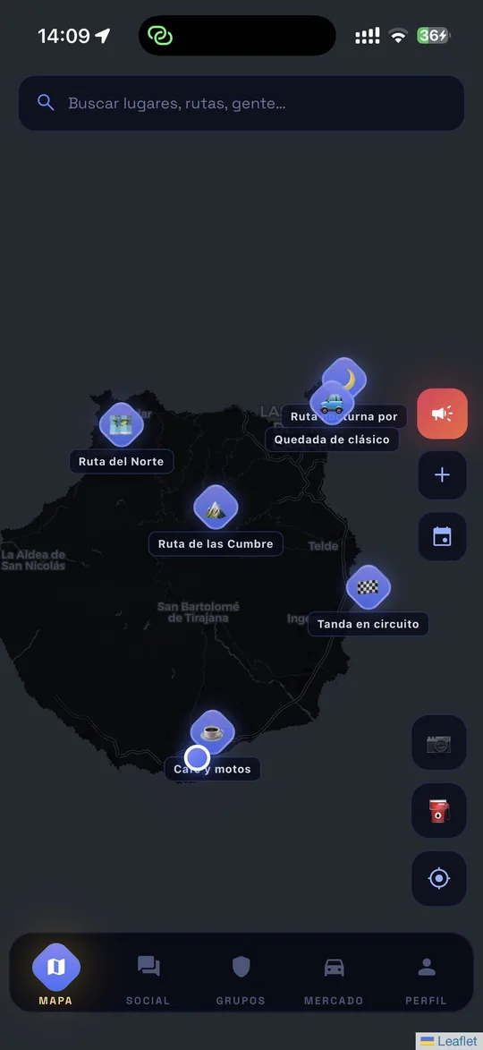 Eventos colocados sobre el mapa de la isla